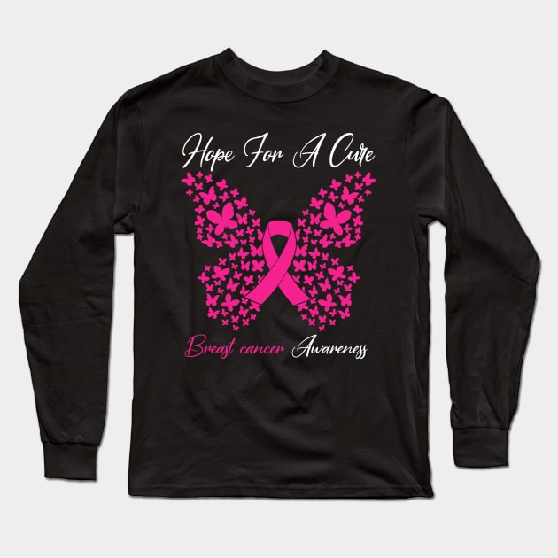 Hope For A Cure Butterfly Gift  Breast cancer 3 Long Sleeve T-Shirt by HomerNewbergereq